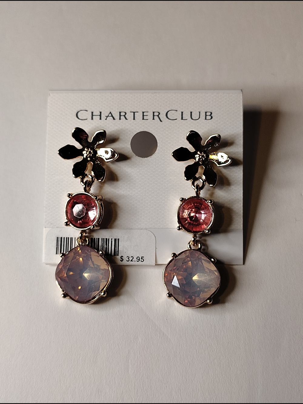 Charter Club Gold-Tone Pink and Opalescent Crystal Drop Earrings